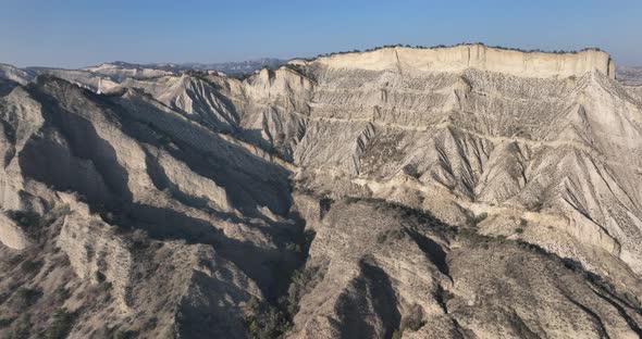 Aerial view of beautiful textures and hills in Vashlovani national park. Gorgeous place in Georgia.