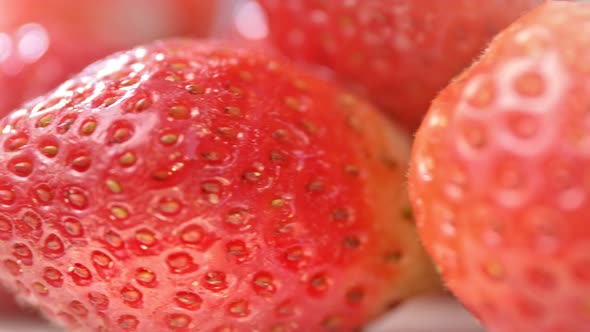 Heap of Amazing Freshness Big Red Strawberries Extreme Closeup Macro