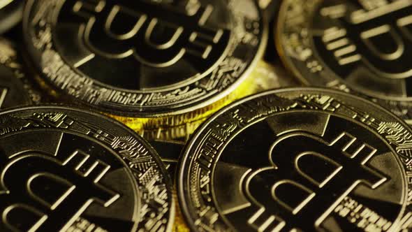 Rotating shot of Bitcoins 