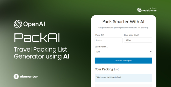 PackAI - Travel Packing List Generator for WordPress