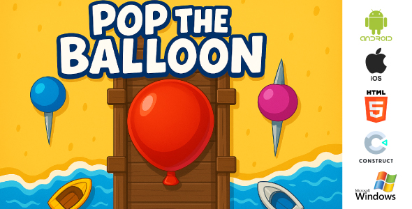 Pop The Balloons – Hyper Casual Puzzle Game – HTML5, Android, iOS & Windows (Construct 3)
