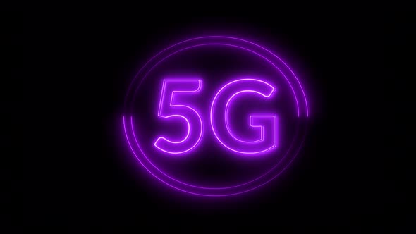 Glowing neon 5G new wireless internet wifi icon.