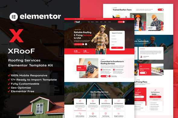 XRoof - Roofing Services Elementor Template Kit