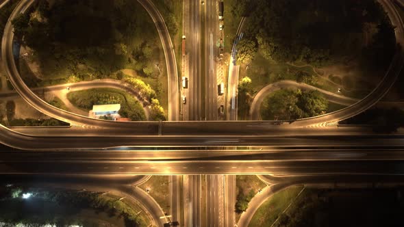 4K : Hyperlapse drone shot over highway multi-level junction road.