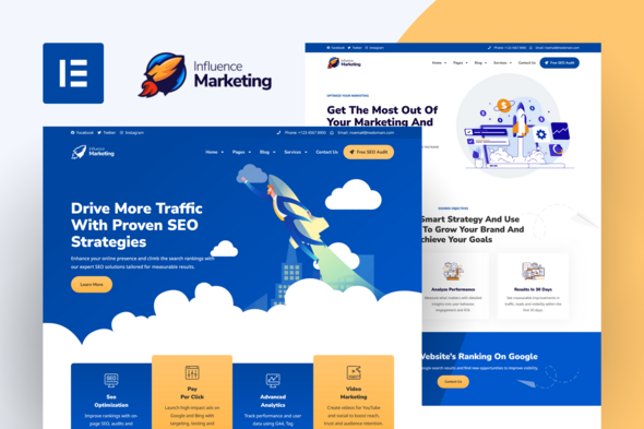 Influence Marketing - SEO & Digital Agency Elementor Pro Template Kit
