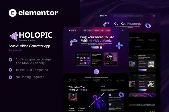 Holopic - Saas AI Generator App Elementor Template Kit