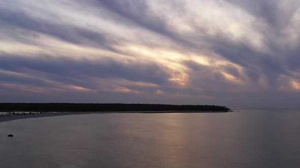 An aerial view over the Long Island Sound by Orient Point on Long Island in New York. It was at suns