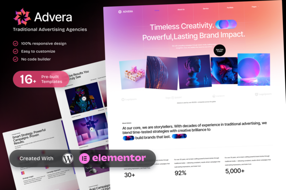 Advera Advertising Agency Elementor Template Kit for Business Promotion and Branding