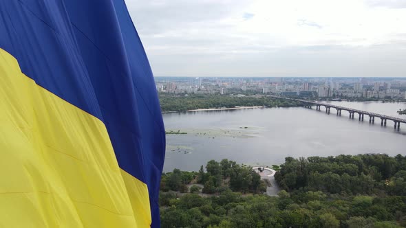 Kyiv - National Flag of Ukraine By Day. Aerial View. Kiev