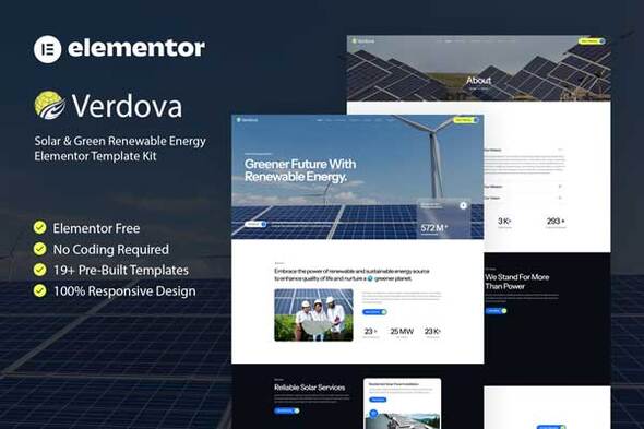 Verdova - Solar & Green Renewable Energy Elementor Template Kit