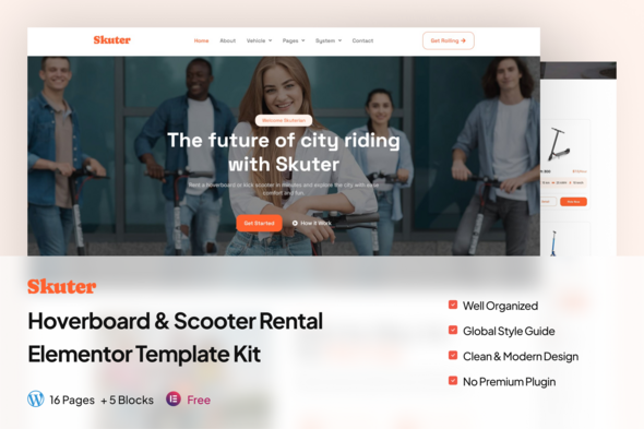 Skuter - Hoverboard & Scooter Rental Elementor Template Kit