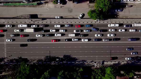 Drone's Eye View - Top Down View of Urban Traffic Jam