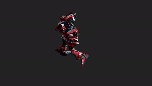 Red mecha in action in Idle Ninja style