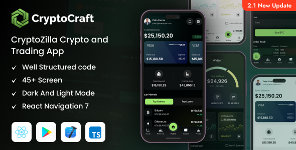 CryptoCraft - React Native CLI Cryptocurrency Mobile App Template