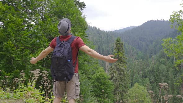 Tourist in the forest.