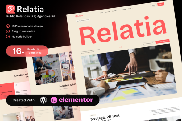 Relatia Public Relations Agency Elementor Template Kit for Branding and Media Outreach