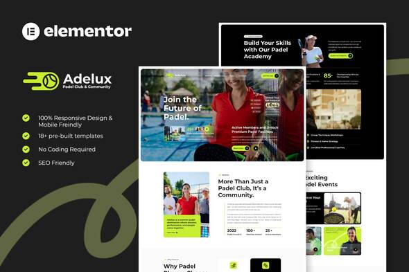 Adelux - Padel Club & Community Elementor Template Kit