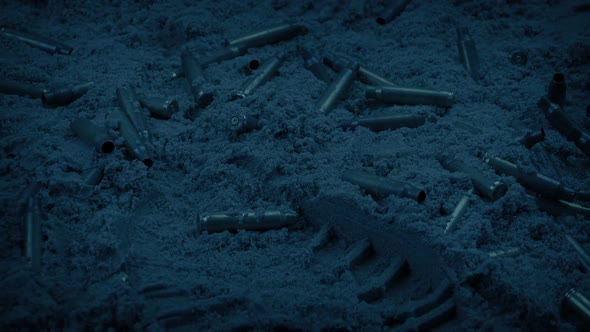 Bullets And Boot Prints On Sandy Beach In The Evening