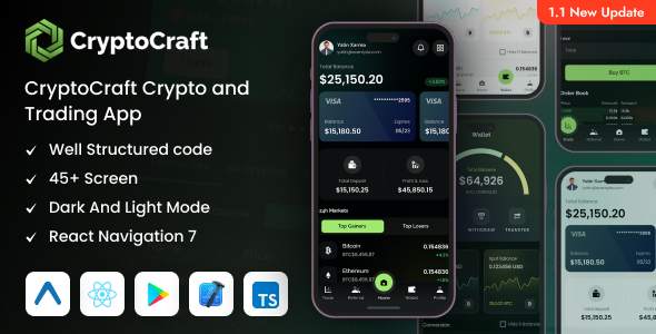 CryptoCraft - React Native Expo Cryptocurrency Mobile App Template
