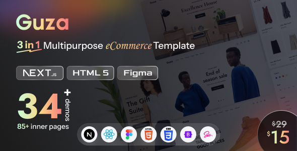 Guza - Multipurpose eCommerce HTML, Next.js, FigmaTemplate