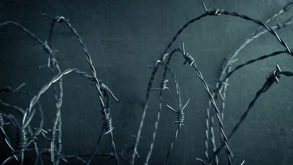 Security Barbed Wire By Wall Moving Shot