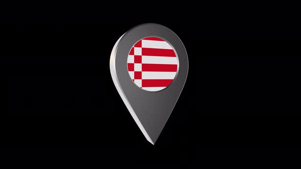 3d Animation Map Navigation Pointer With Flag Of Bremen (Germany) With Alpha Channel - 4K