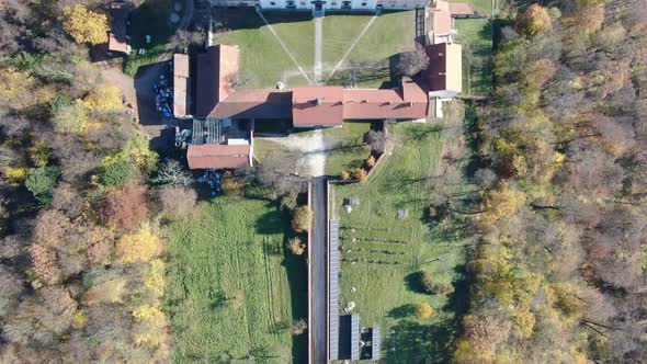 Flying over Camaldolese Hermit Monastery in Bielany, Krakow, Poland