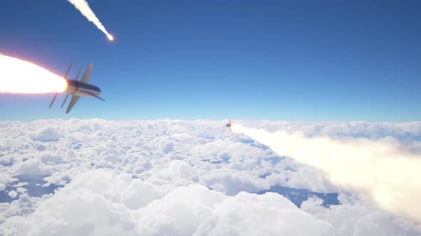 Cruise Missiles Fly Above the Clouds 4k