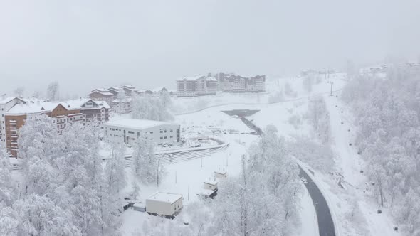 Slowly Flight Ski Resort Rosa Khutor Olympic Village with Funicular and Serpentine