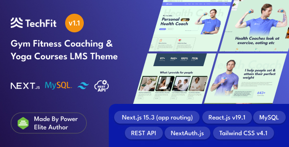 TechFit – Gym, Fitness, Yoga Coaching LMS React Next.js Tailwind CSS Template