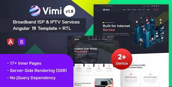 Vimi – Broadband ISP & IPTV Services Angular 19 Template with SSR