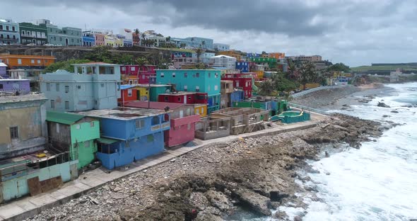 La Perla at San Juan Puerto Rico and the Ocean Waves near the colorful houses