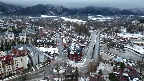 Aerial view of the city of Zakopane in Poland