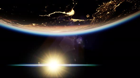 Space, Sun and Planet Earth at Night alt