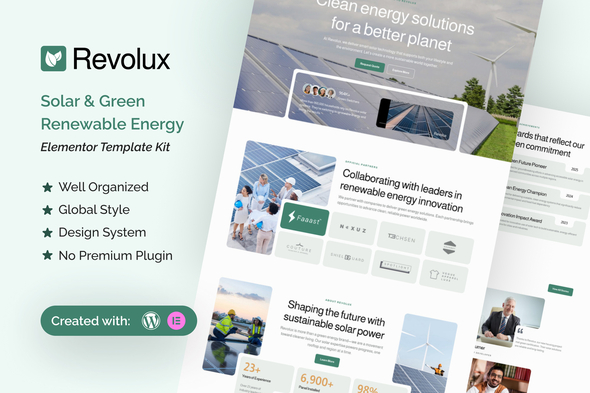 Revolux - Solar & Green Renewable Energy Elementor Template Kit