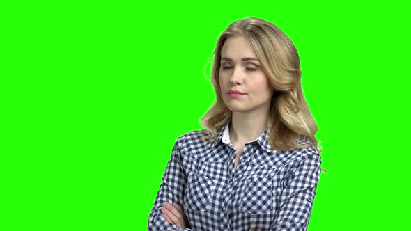 Doubtful Pensive Woman on Green Screen.