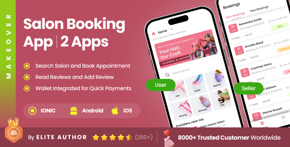 4 App Template | Salon Service Appointment Booking App | Appointment Management| Ionic 8| Makeover
