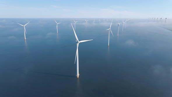 Huge Windmill Turbines Offshore Windmill Farm in the Ocean Westermeerwind Park Windmills Isolated at