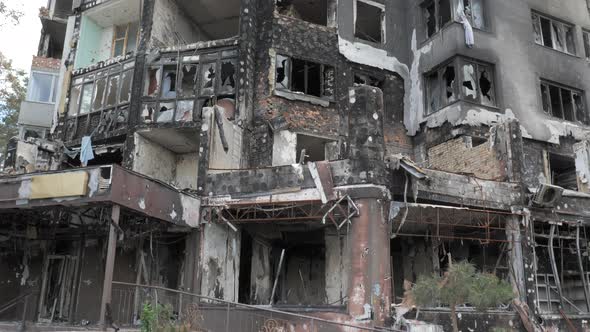 A Burnt and Destroyed Residential Building in Irpin Kyiv Region As a Result of Shelling By the