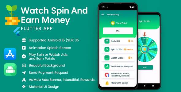 Watch Spin And Earn Money Flutter App (Android + IOS)