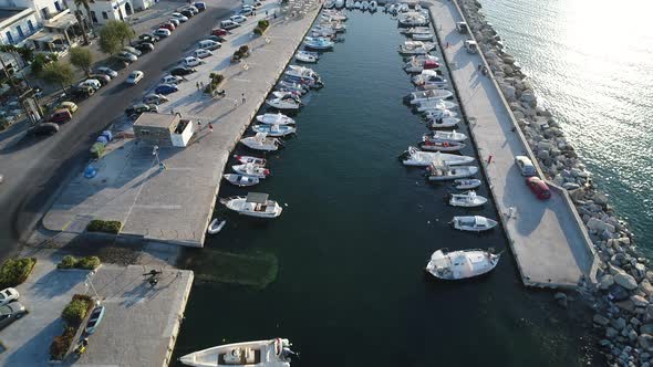 Marina of Parikia on Paros island in the Cyclades in Greece seen from the sky