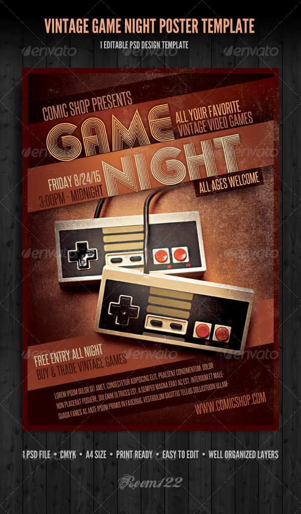 Vintage Game Night Poster Template