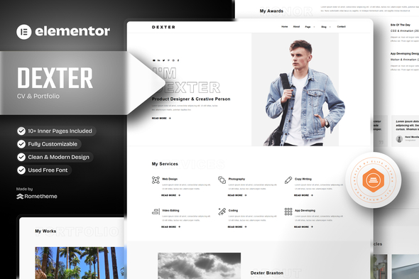 Dexter - Personal Portfolio Elementor Template Kit