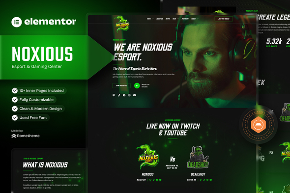 Noxious - Esport & Gaming Elementor Template kit