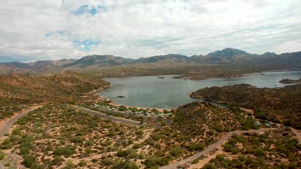 Flying up the North shore of Bartlett Lake Carefree Arizona