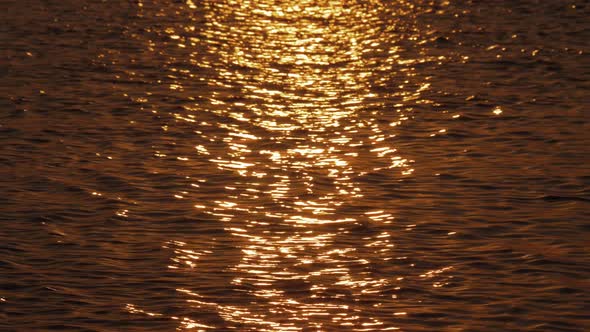 Golden Sun Path on Dark Sea Water