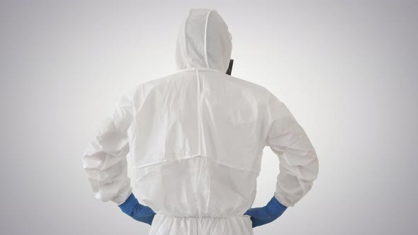 We Failed Male Doctor Scientist Protective Suit Holding His Head on Gradient Background