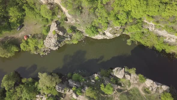 Aerial View To Granite Buky Canyon on the Hirskyi Takich River in Ukraine