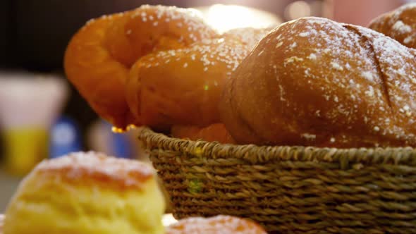 Close up of bread loaf and sweet food