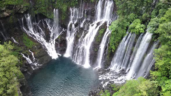 Top-down drone footage of the Langevin waterfall at the Reunion island.